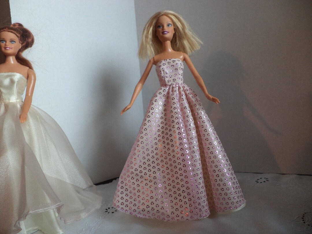 Ball Gown Pink Glitter Chiffon Over Ivory Satin for 11 1/2 Inch Dolls ...