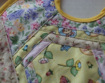 Baby Bib, Pieced and Quilted Spring Floral Prints Baby Girl, Ready to Ship