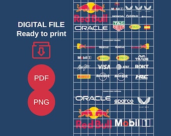 Red Bull Racing F1 Logo Kit - PDF- en PNG-bestand voor DTF - Compleet ontwerp (voor- en achterkant, mouwen) - Hoge resolutie - Klaar om te printen