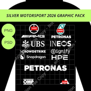 Silver Motorsport Racing Team Sponsor Pack 2026 - Driver Suit Apparel DTF PNG Vector Graphic Kit, Grand Prix Livery Heat Transfer Print