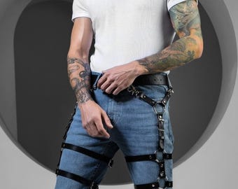 Arnés de muslo de cuero vegano para hombre, tirantes ajustables, elegante y cómodo, para pantalones, tallas XS-5XL