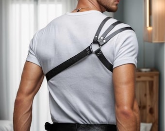 Man Chest Harness, Men's Shoulder Harness, Fetishwear for Men, Goth Black Vegan leather Lingerie, XS-5XL