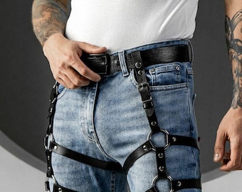 Men's Vegan Leather Leg Suspender, Adjustable Thigh Harness, Stylish and Bold, Party and Clubwear Accessory, XS-5XL