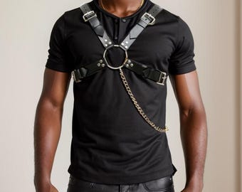 Men Body Chain Harness, Vegan Leather Chest Harness, Festival Wear, Burning Man Outfits, Carnival Costumes, Rave Outfit, XS-5XL