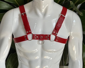 Red Bulldog Man Harness, Mens leather lingerie harness men chest bondages, Leather festival harness, Gay harness, Rave outfit, XS-5XL