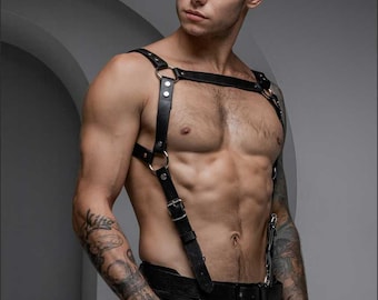 Leather Chest Suspenders Harness for Men - Suspender for Trousers with 2 Clips - Plus Size Options - Rave Clothing -XS-5XL