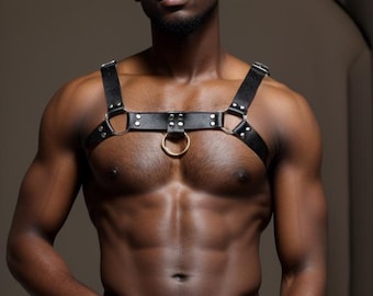 Upper Body Mens harness, Leather Bulldog Harness, Men Adjustable Chest Harness, Plus Size Harness, Vegan Leather O-Ring Harness, XS-5XL