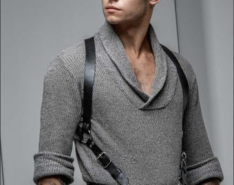 Custom leather suspenders for groomsmen, Black suspender harness men, Gentleman suspender Fashion harness, XS-5XL
