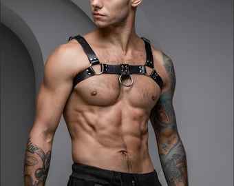 Lingerie leather chest harness belt for men, Adjustable Black Red White Harness, XS-5XL