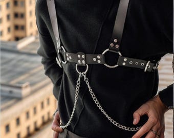 Men Gothic Chain Harness, Men Chest Strap Chain, Chest Harness,Festival Wear, Burning Man Outfits, Carnival Costumes, Rave Outfit, XS-5XL