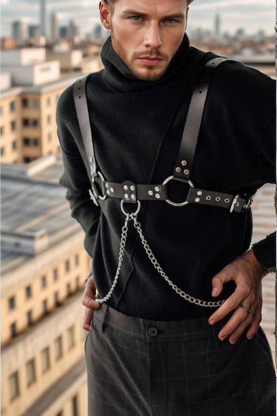 Men Gothic Chain Harness, Men Chest Strap Chain, Chest  display picture 3