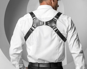Leather Suspenders for Groomsmen - Personalized Chest Harness, Elegant and Practical for Weddings, H Back Men Harness, XS-5XL