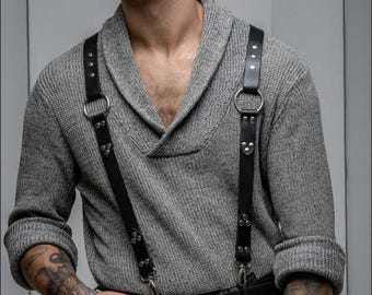 Vegan Leather Chest Harness for Men, Classic Suspender Style, Great for Rave Outfits, Y Back Men Harness, XS-5XL
