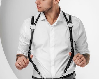 Men's Leather Suspenders for Trousers, Handmade Plus Size Options, Edgy Outfit for Men, Gentleman Fashion Harness, XS-5XL