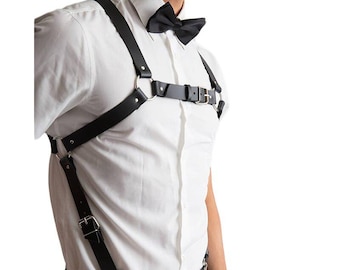 Custom Leather Suspender Harness for Men – Wedding Groomsmen Outfit – Adjustable Black Harness – XS-5XL