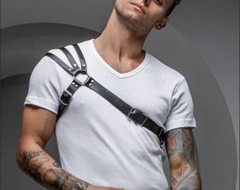 Stylish Men's Leather Shoulder Harness, Plus Size Options, Edgy Leather Outfit, Customizable, XS-5XL
