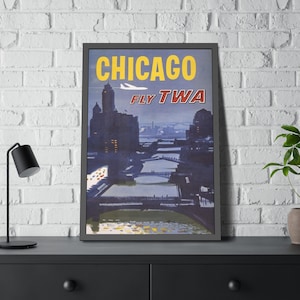 Fly To Chicago Vintage Travel Poster Print Unframed Reproduction Wall Art