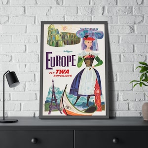 Fly To Europe Vintage Travel Poster Print Unframed Reproduction Wall Art