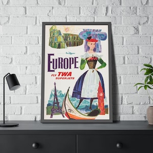 Europe Fly TWA Super Jets Trans World Airlines Vintage Travel Poster Print Unframed Reproduction