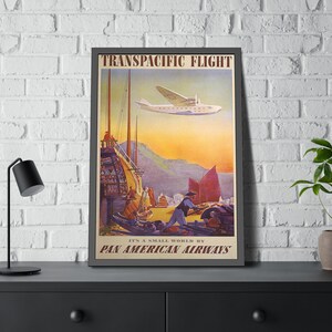 TransPacific Flight Pan American Airways Vintage Travel Poster Print Unframed Reproduction
