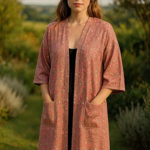 Women’s Duster Coat Sewing Pattern | Easy Long Jacket PDF | Relaxed Kimono Style with Pockets | Beginner-Friendly Digital Download | XS–2X