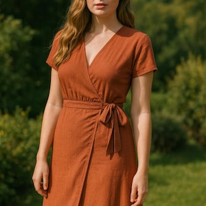 Floraya Wrap Dress Sewing Pattern PDF | Maxi Dress with Waist Tie & Short Sleeves | Beginner-Friendly Women’s Pattern | Instant Download