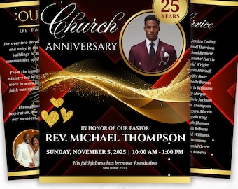 04 Pages Church Anniversary Program Template, Editable Bifold 8.5x11” Design, Church Appreciation Program, Anniversary & Faith Celebration
