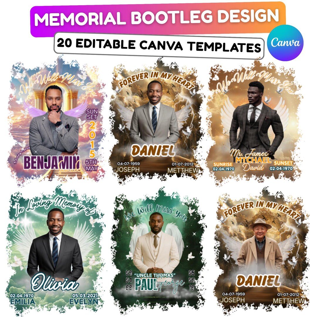 20 Memorial Bootleg T Shirt Canva Editable Templates, Editable in ...