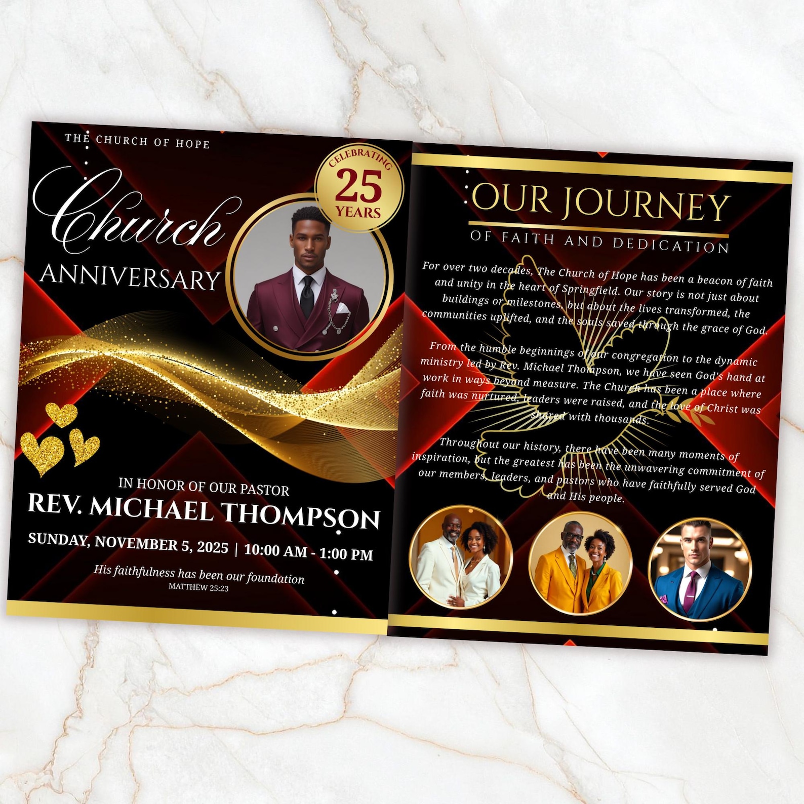 04 Pages Church Anniversary Program Template, Editable Bifold 8.5x11 ...