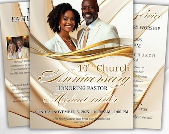 White Purple Church Anniversary Program Template, Editable Bifold 8.5x11” Design, Church Appreciation Program, Anniversary Faith Celebration