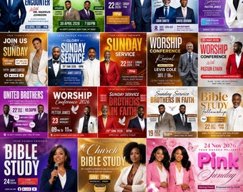 20 Church Flyer Design Template Bundle, Church Service Flyer, Church Ministry Editable Flyers, Church Conference Flyer, Digital Download