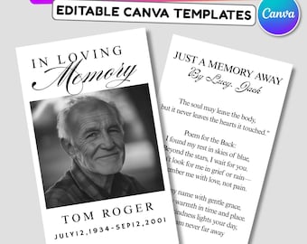 Funeral Prayer Card Canva Editable Template, In Loving Memory Template, Memorial Prayer Card, Printable Funeral Remembrance Card