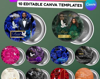 10 Long Live Pin Button Canva Editable Templates, Long Live Pin Button Canva Designs, Funeral Pin Button Template, Digital Download