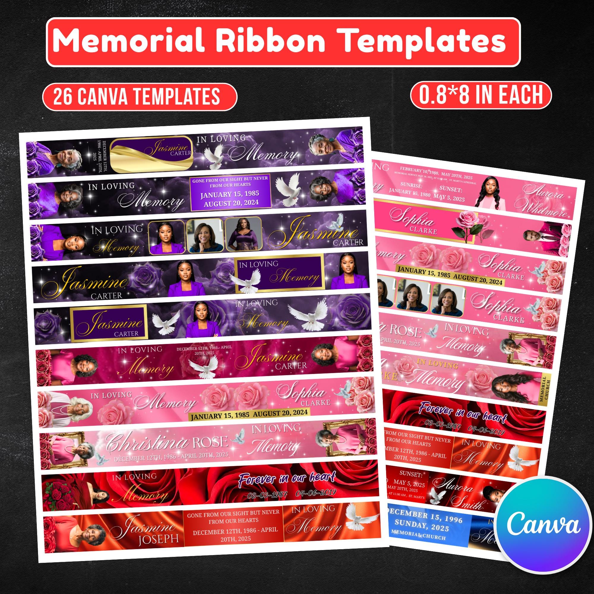 26 in Loving Memory Ribbon Canva Editable Template, Memorial Ribbon ...