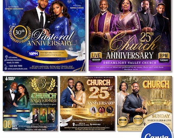 05 Church Anniversary Flyer Editable Templates, Canva Church Template, Church Anniversary, Religious Event Flyer, Praise and Worship
