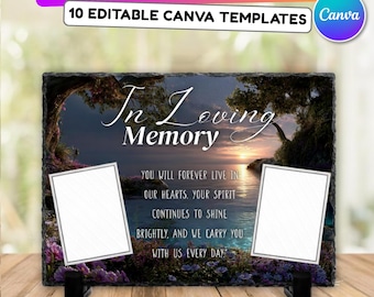 10 In Loving Memory Slate Canva Editable Templates, In Loving Memory Templates, Memorial Templates for Sublimation Slates, Digital Download