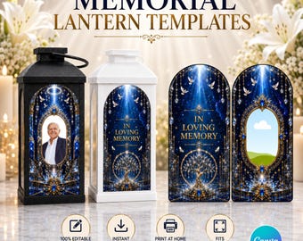 14 Memorial Lantern Canva Editable Template, Dollar Tree Lantern Template, In Loving Memory Design, Photo Memorial Lantern, Digital Download