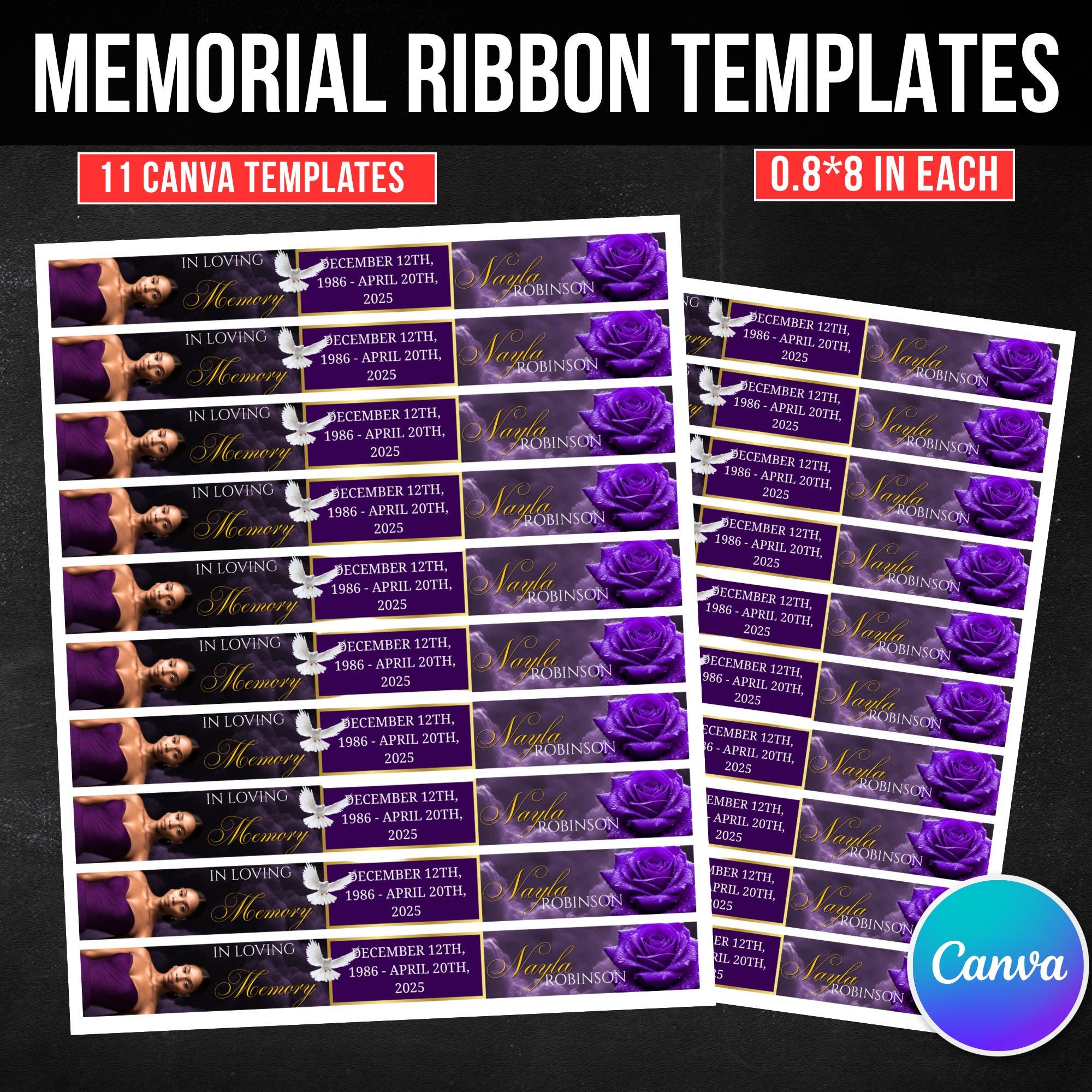 11 in Loving Memory Ribbon Canva Editable Template, Memorial Ribbon ...