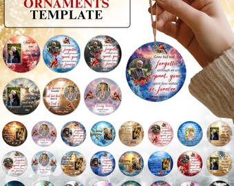 100 In Loving Memory Christmas Ornament Editable Template, Round Christmas in Heaven, Memorial Ornaments Template, Funeral & Celebration