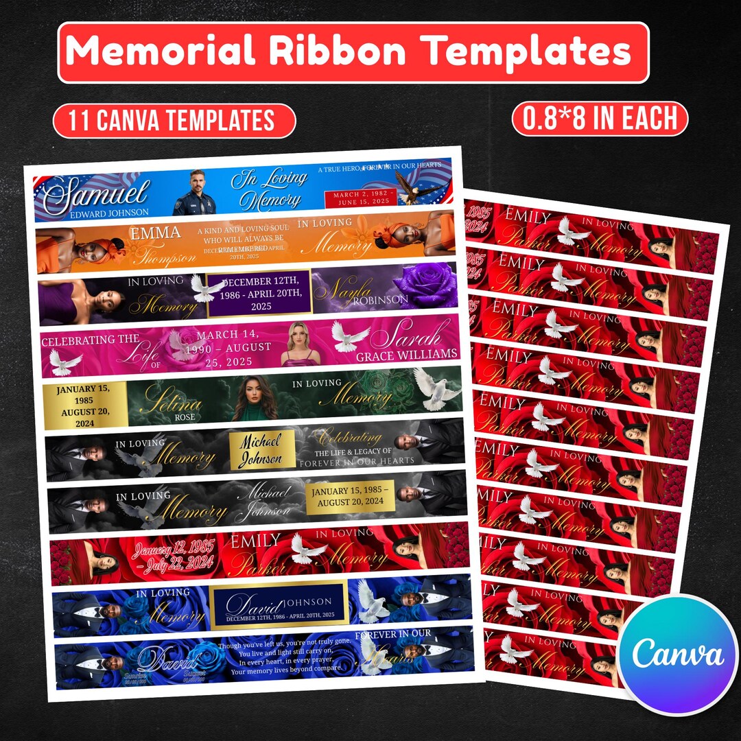 11 in Loving Memory Ribbon Canva Editable Template, Memorial Ribbon ...