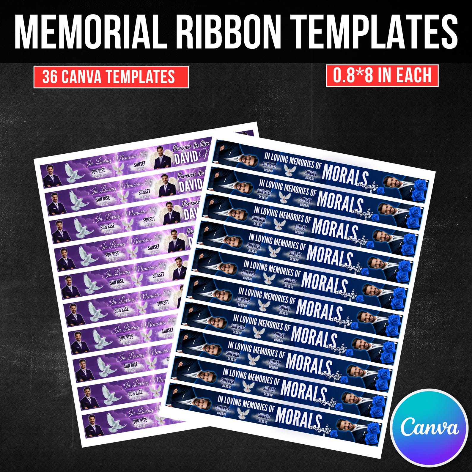 12 in Loving Memory Ribbon Canva Editable Template, Memorial Ribbon ...