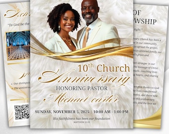 White Church Anniversary Program Template, Editable Bifold 8.5x11” Design, Church Appreciation Program, Anniversary Faith Celebration