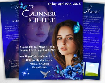 04 Pages Blue Funeral Program Template, Bi-Fold Funeral Program, Obituary Celebration Of Life Program, Memorial Template, Digital Download