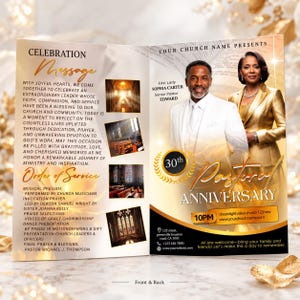 Church Pastoral Anniversary Program Template, Editable Bifold 11x8.5” Design, Church Appreciation Program, Anniversary & Faith Celebration