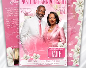 Pink Pastoral Church Anniversary Program Template, 4-Page Editable Bifold 11x8.5 in, Church Appreciation Program, Faith Celebration