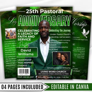 04 Green Church Anniversary Program Template, Editable Bifold 8.5x11” Design, Church Appreciation Program, Anniversary & Faith Celebration