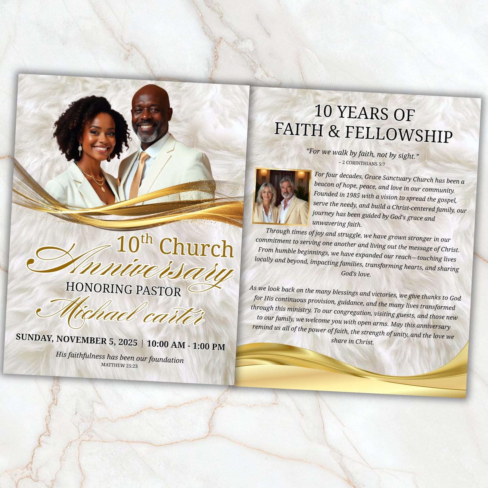 White Church Anniversary Program Template, Editable Bifold 8.5x11 ...