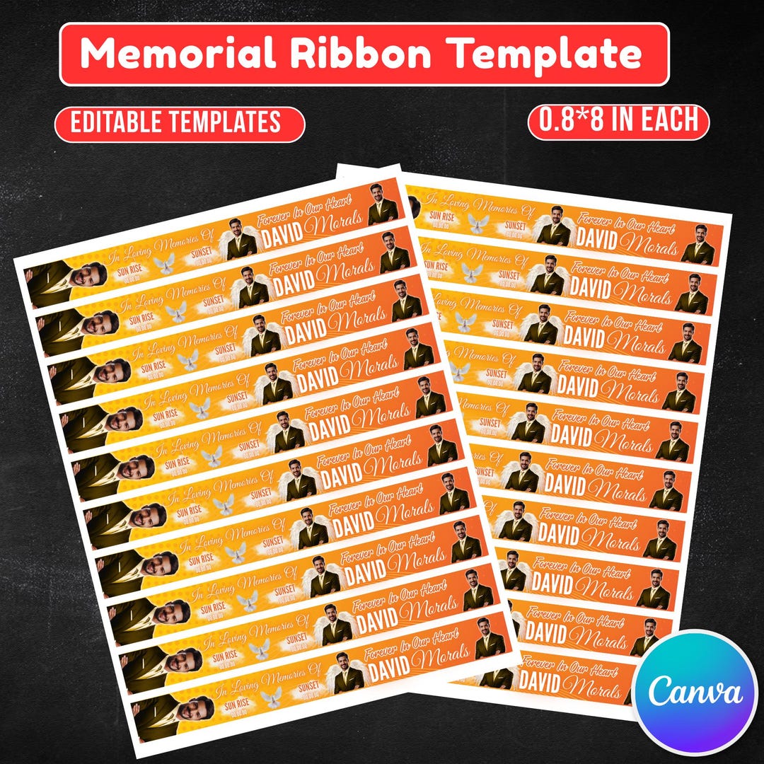 In Loving Memory Yellow Ribbon Canva Editable Template, Rest in Piece ...