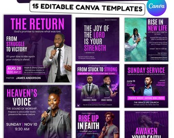 15 Church Worship Flyer Canva Editable Template, Sunday Service Church Flyer, Religious Event Flyer, Praise and Worship, Christian Church