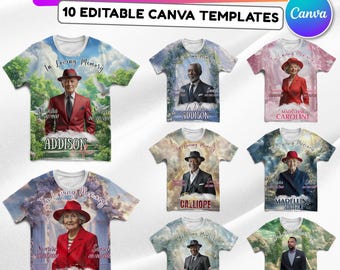 10 plantillas de camisetas editables de Canva "In Loving Memory", paquete de camisetas conmemorativas, "Descansa en paz", camisetas funerarias, perfectas para sublimación